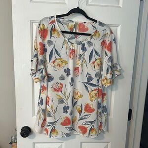 Van Heusen White Flutter Sleeve Blouse with Ruffled Style